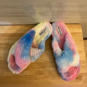 Steve Madden Pastel Fuzzy Tie-Dye Faux Slide Slippers